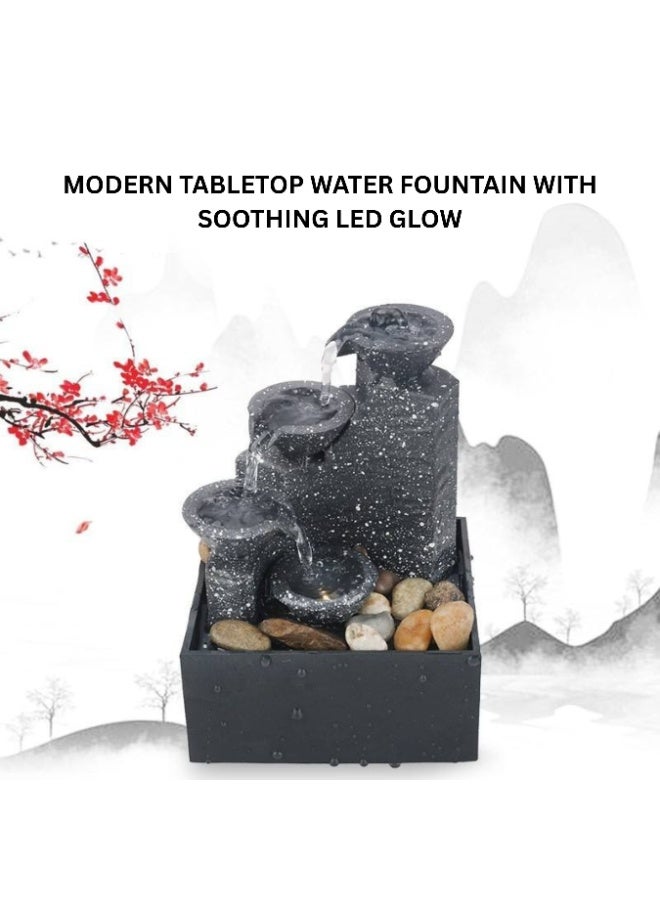ARABIQO Indoor Tabletop Water Fountain with LED Rolling Ball, Feng Shui Waterfall Fountain for Home & Office Décor, Modern Living Room Table Fountain, Relaxing Water Feature Gift (Black) - Image 2